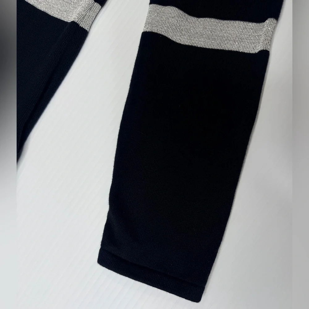 MICHAEL KORS Black Silver Striped Tunic Sweater Chain Lace-Up - Size M